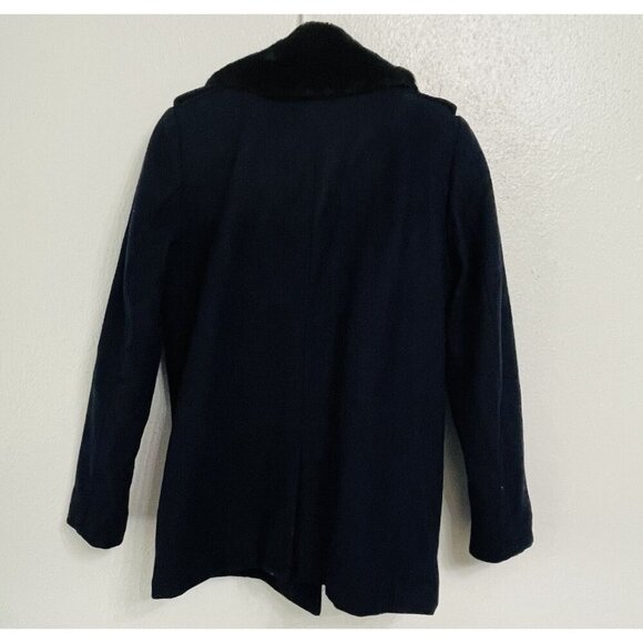 H & M Wool Blend Coat Size 6 Navy Side Zip Pockets Off-set Front Zipper (U5) - Picture 2 of 6
